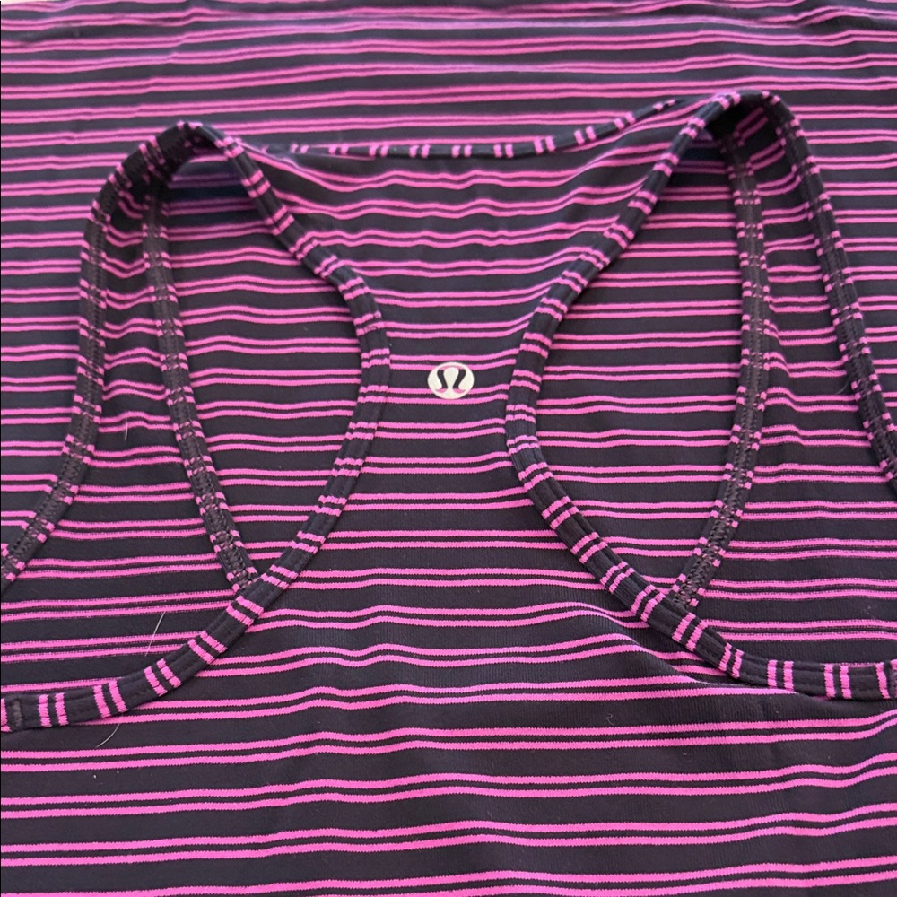 Lululemon Pink and Black Striped Tank Top